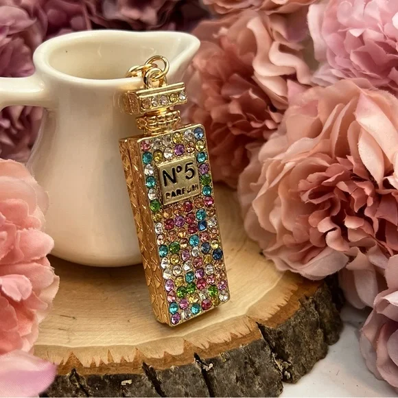 Chic Multicolor Crystal Perfume Bottle Keychain Charm - Picture 4 of 14